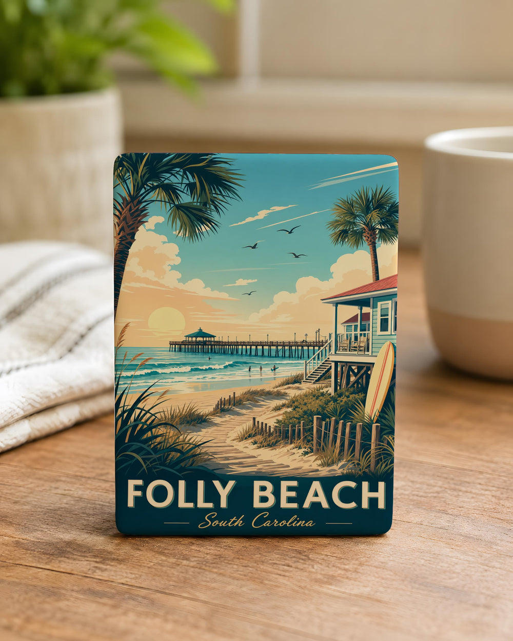 Folly Beach Fridge Magnet, South Carolina Coastal Beach Souvenir, Folly Beach Island Travel Gift, Oceanfront Vacation Keepsake