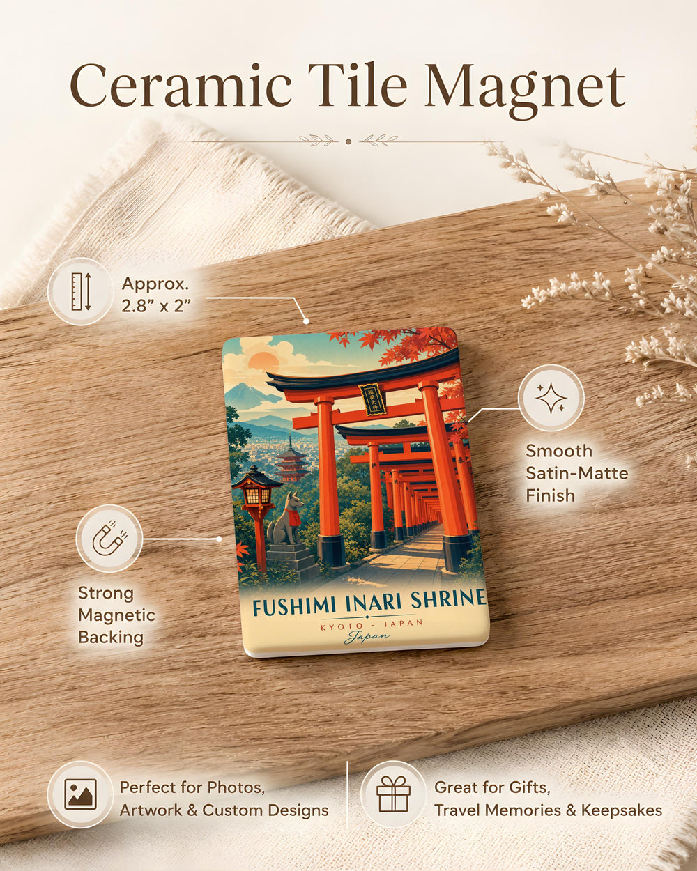 Fushimi Inari Shrine Fridge Magnet, Kyoto Japan Torii Gate Path Souvenir Magnet, Japanese Shrine Landmark Magnet
