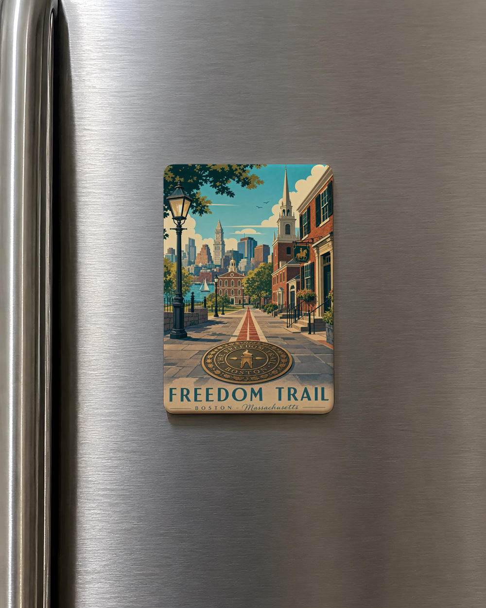 Freedom Trail Fridge Magnet, Boston Massachusetts Landmark Souvenir, Historic Walking Tour Route Keepsake Gift