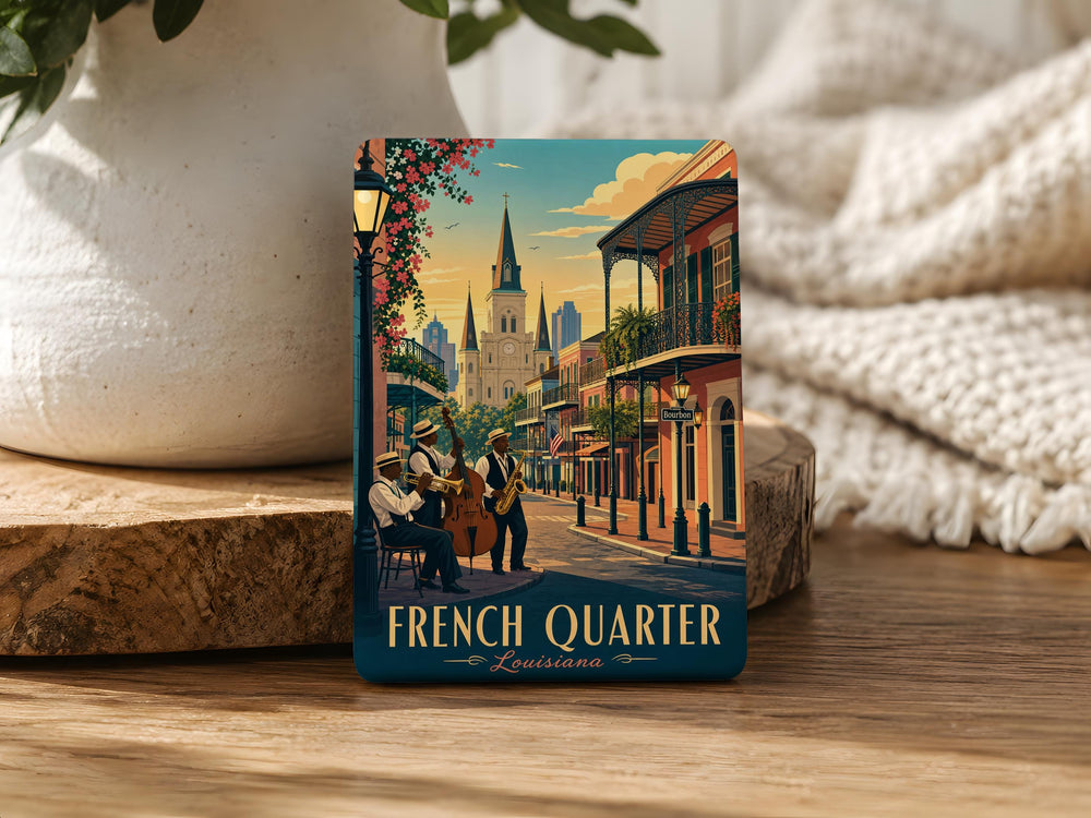 French Quarter Fridge Magnet, New Orleans Louisiana Souvenir, Bourbon Street Landmark Travel Gift, NOLA Street Scene Magnet