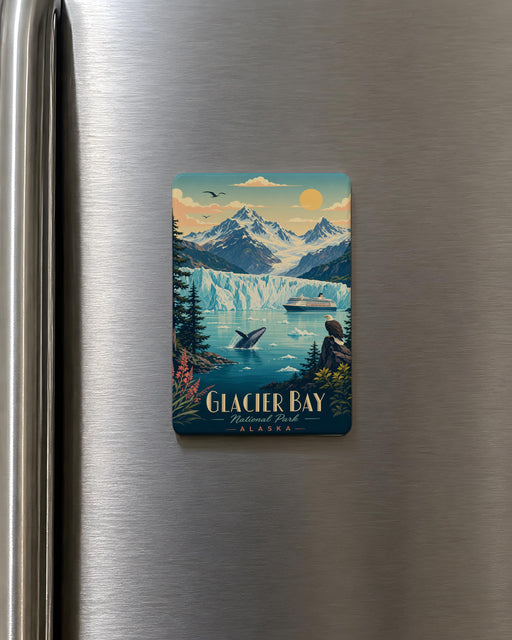 Glacier Bay National Park Fridge Magnet, Alaska Glacier and Mountain Scenic Souvenir Magnet, Travel Keepsake Gift