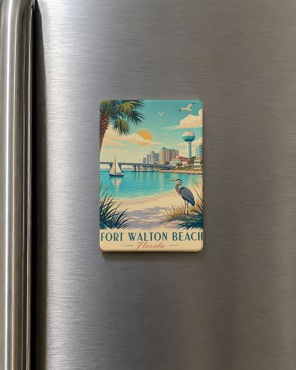 Fort Walton Beach FL Fridge Magnet, Florida Beach Souvenir Magnet, Coastal Vacation Travel Gift Magnet