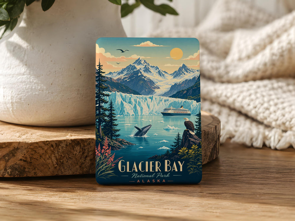 Glacier Bay National Park Fridge Magnet, Alaska Glacier and Mountain Scenic Souvenir Magnet, Travel Keepsake Gift