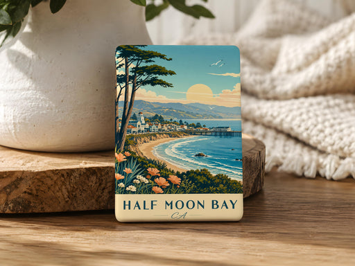 Half Moon Bay CA Fridge Magnet, California Coastal Town Souvenir Magnet, Half Moon Bay Travel Gift, Bay Area Keepsake Magnet