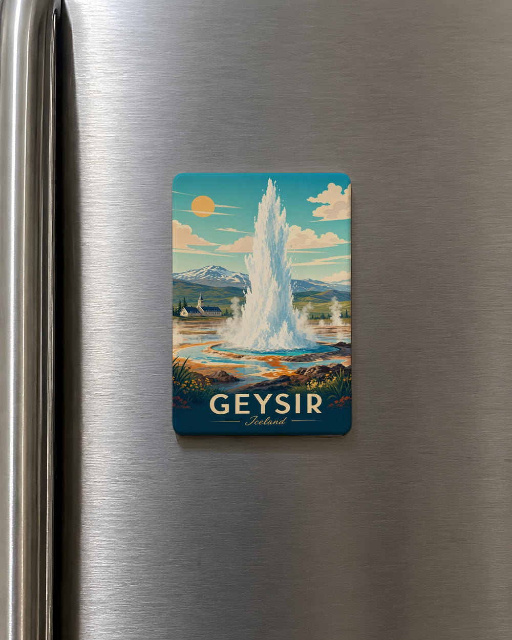 Geysir Fridge Magnet, Iceland Geyser Souvenir Magnet, Geothermal Hot Spring Travel Gift, Iceland Landmark Kitchen Magnet
