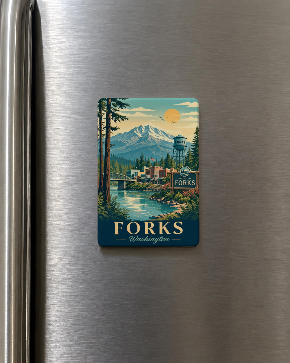 Forks Washington Fridge Magnet, Forks WA Souvenir Magnet, Olympic Peninsula Travel Gift, Washington State Keepsake Magnet