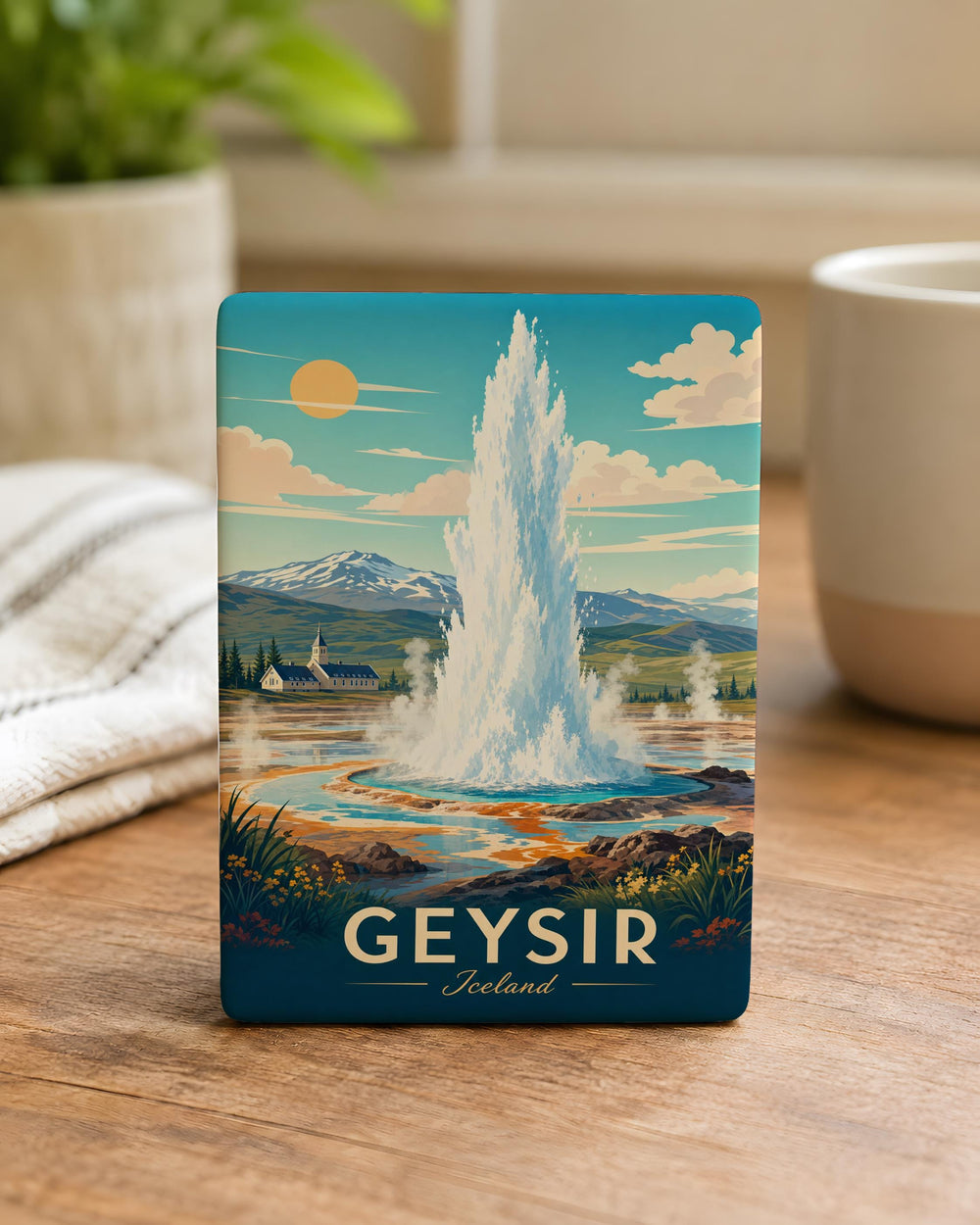 Geysir Fridge Magnet, Iceland Geyser Souvenir Magnet, Geothermal Hot Spring Travel Gift, Iceland Landmark Kitchen Magnet