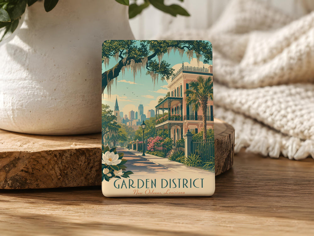 Garden District Fridge Magnet, New Orleans Neighborhood Souvenir, Historic Homes & Oak-Lined Streets Keepsake Magnet