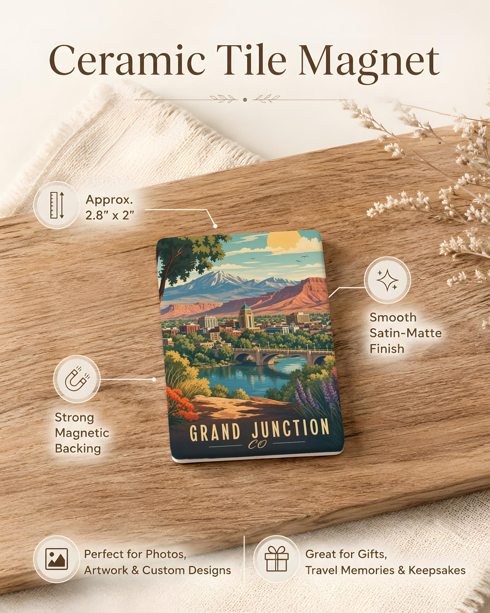 Grand Junction CO Fridge Magnet, Colorado Travel Souvenir, Grand Junction Colorado Landmark Keepsake Magnet
