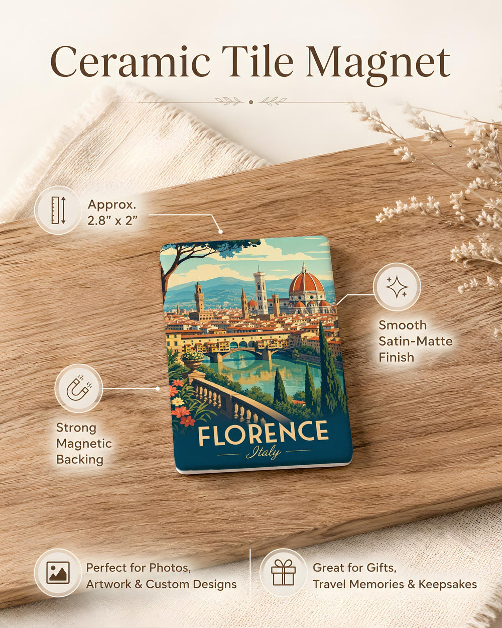Florence Italy Fridge Magnet, Florence Souvenir Magnet, Florence Travel Gift, Tuscany Italy Landmark Magnet, Italy Vacation Keepsake