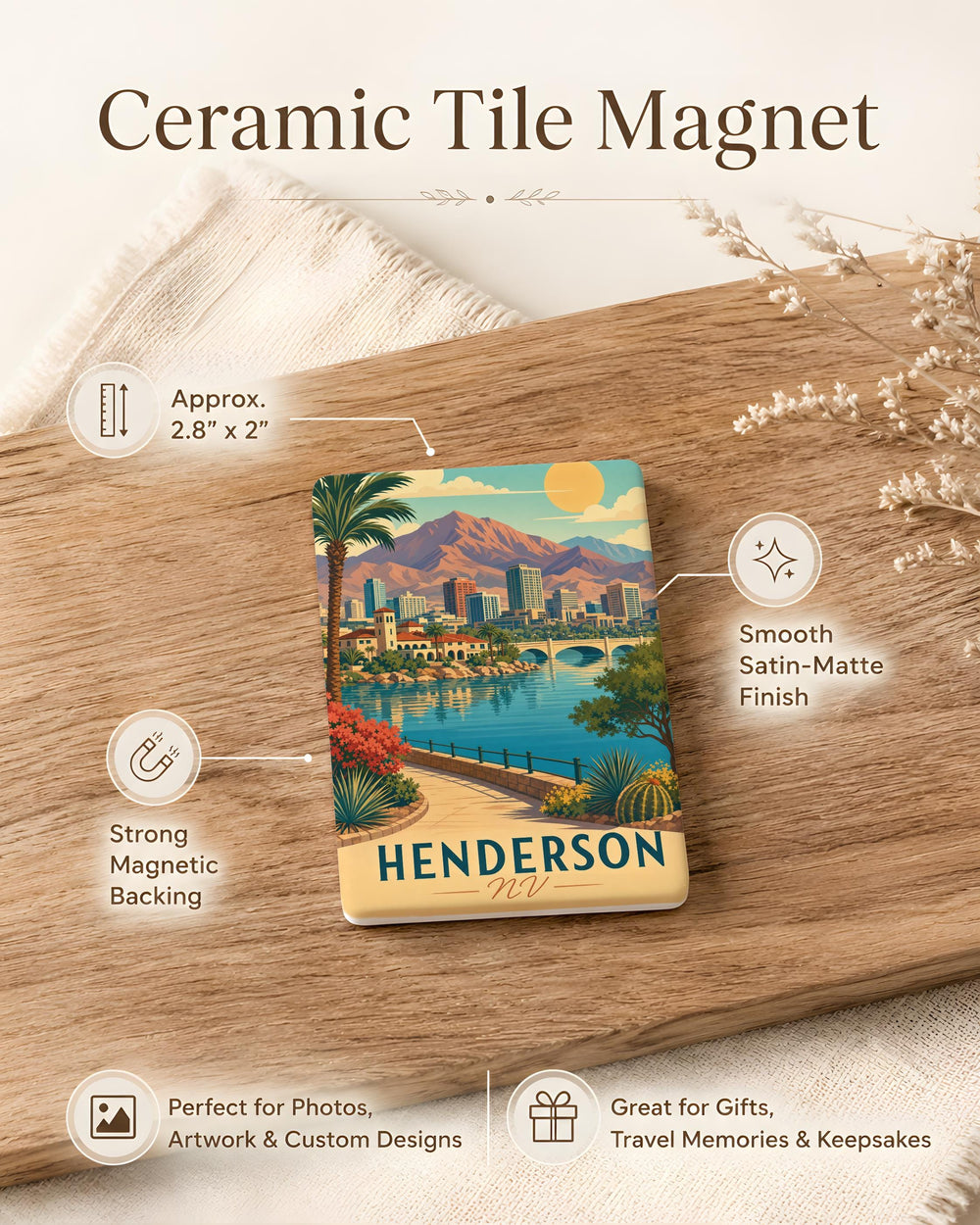 Henderson NV Fridge Magnet, Henderson Nevada Souvenir Magnet, City Landmark Travel Gift, Nevada Keepsake Magnet