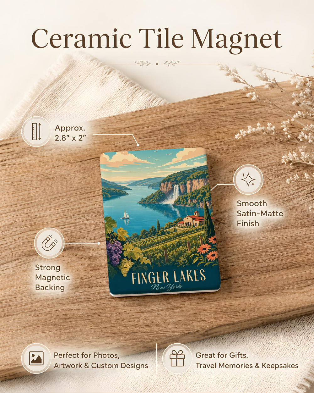 Finger Lakes Fridge Magnet, New York Lakes Region Souvenir, Finger Lakes NY Travel Gift, Lake House Kitchen Decor