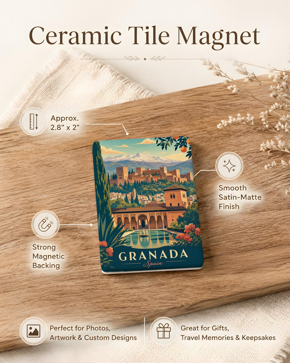 Granada Spain Fridge Magnet, Granada Souvenir Magnet, Andalusia Travel Gift, Spain Landmark Keepsake Magnet