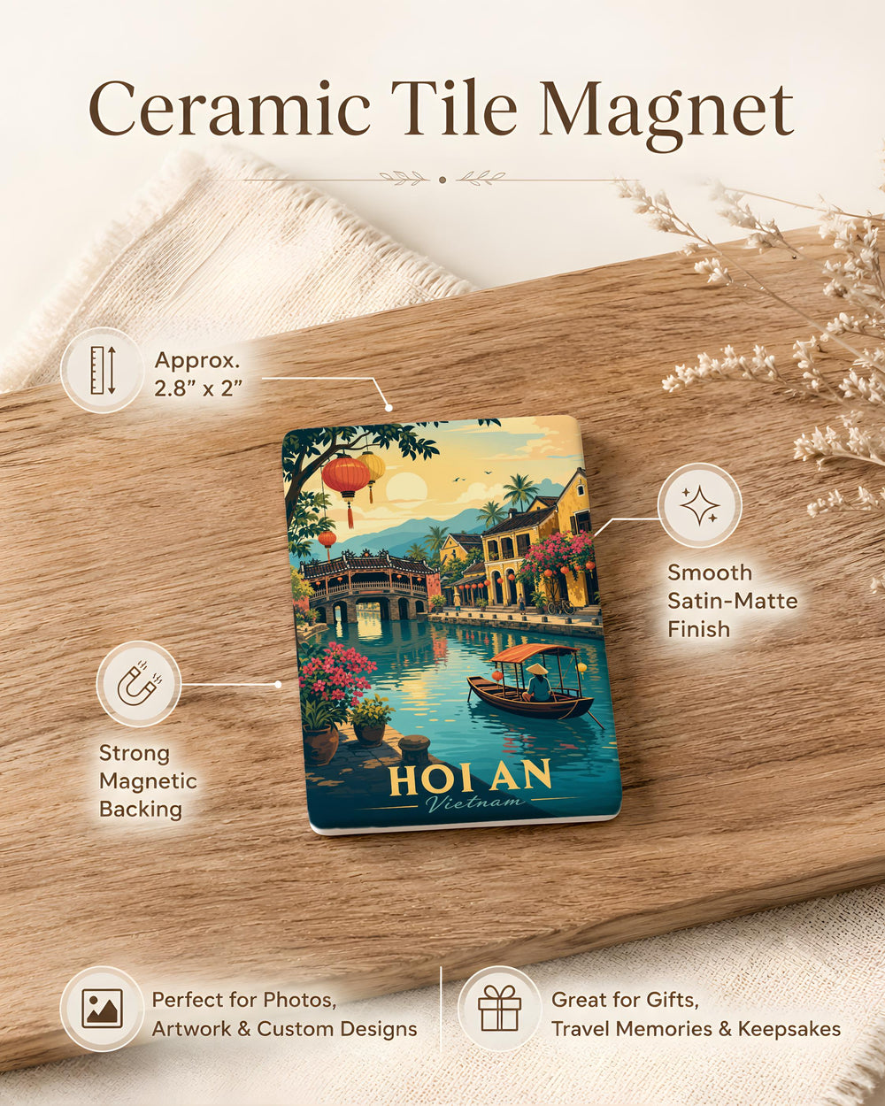 Hoi An Vietnam Fridge Magnet, Ancient Town Riverside Lanterns, Old Town Streets Souvenir Magnet
