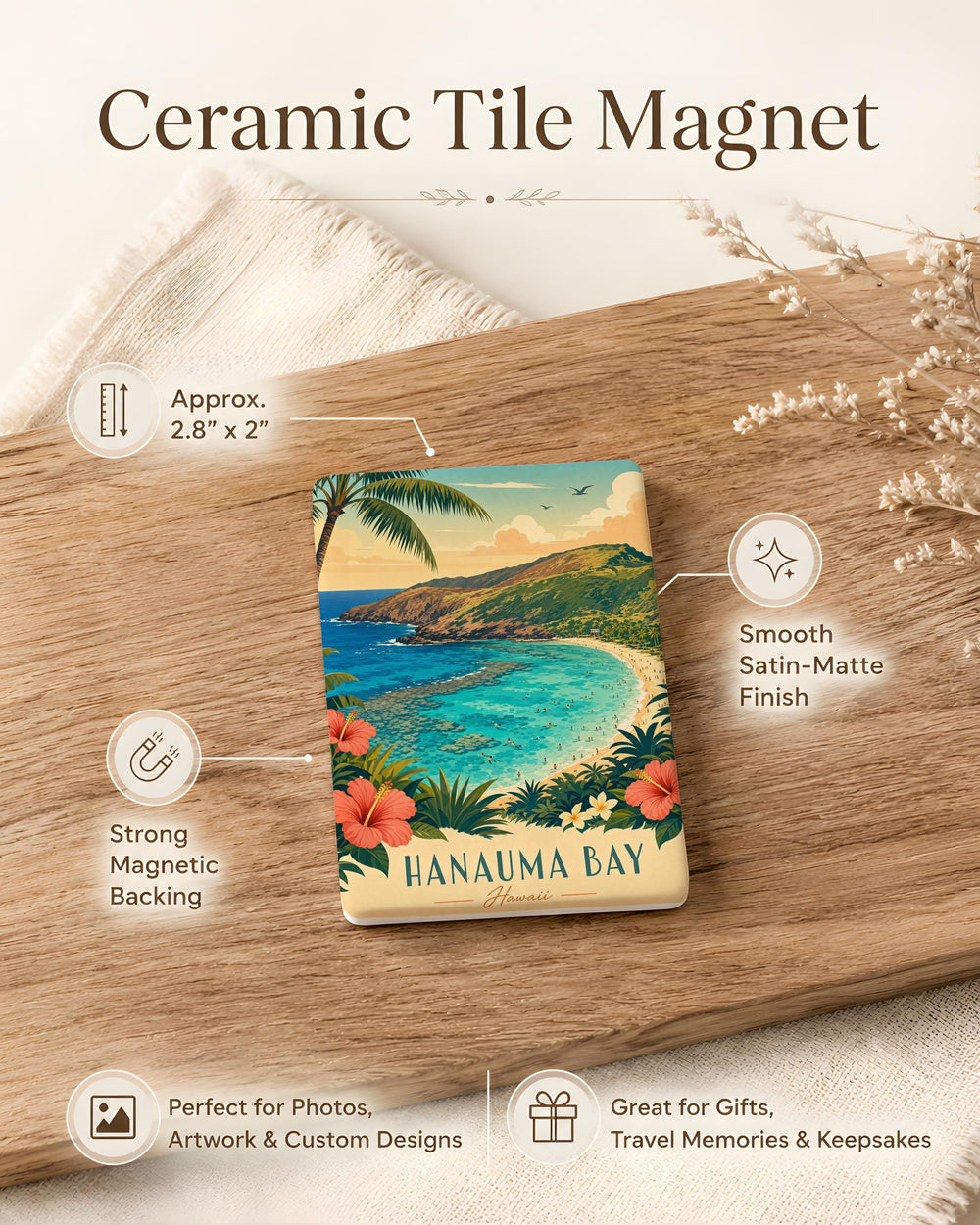 Hanauma Bay Fridge Magnet, Oahu Hawaii Souvenir, Tropical Beach Cove, Snorkeling Spot, Island Travel Gift