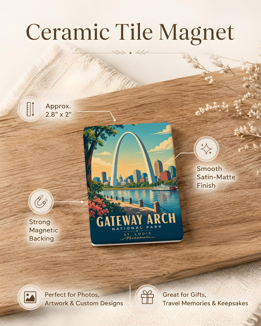 Gateway Arch National Park Fridge Magnet, St. Louis Arch Souvenir Magnet, Missouri Travel Landmark Refrigerator Magnet