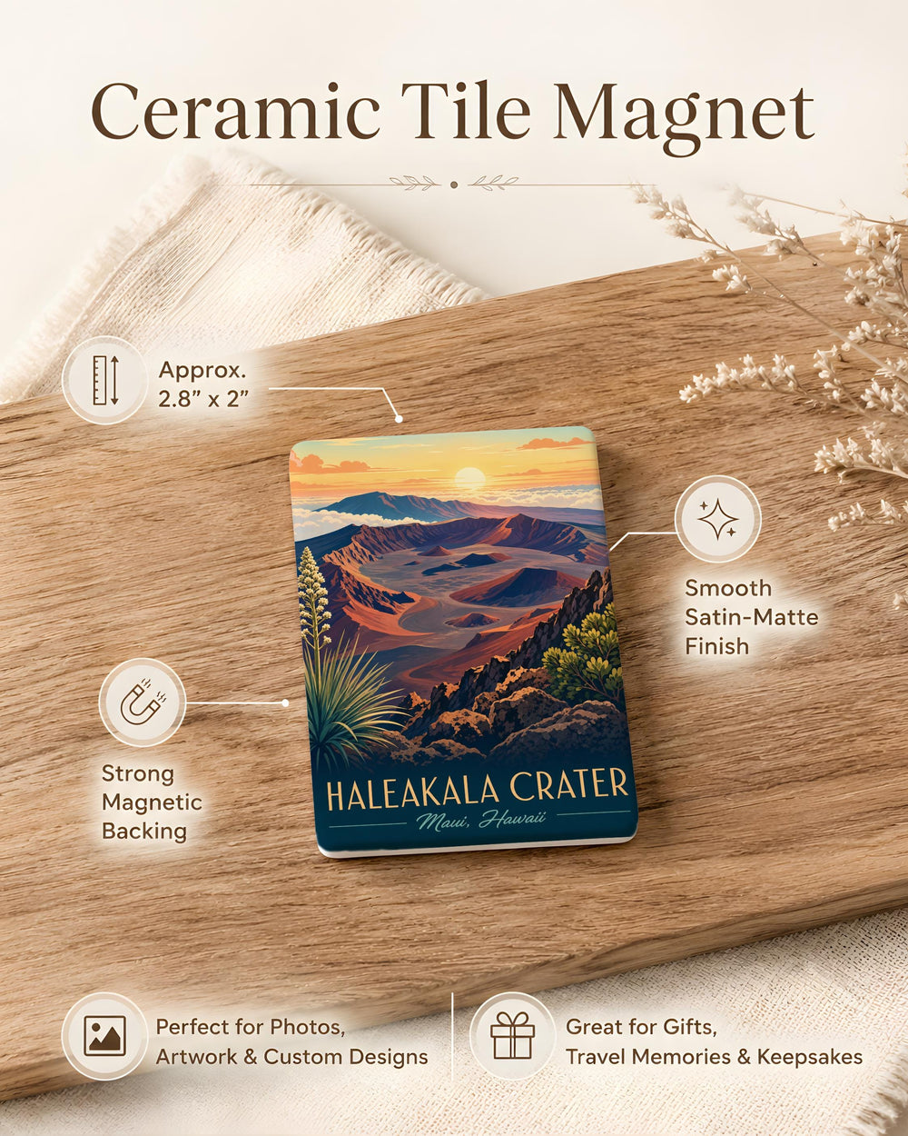 Haleakala Crater Fridge Magnet, Maui Hawaii Souvenir Magnet, Volcano Caldera Travel Keepsake Gift