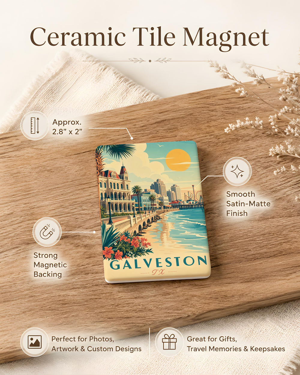 Galveston TX Fridge Magnet, Galveston Texas Souvenir Magnet, Coastal Beach Travel Keepsake Magnet, Gulf Coast Gift
