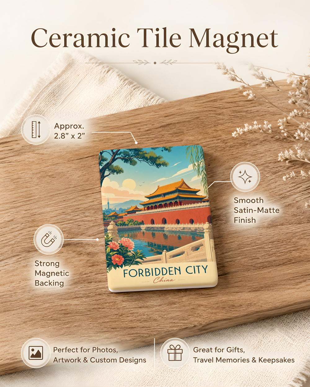 Forbidden City Fridge Magnet, Beijing Imperial Palace Souvenir Magnet, China Landmark Travel Keepsake Refrigerator Magnet