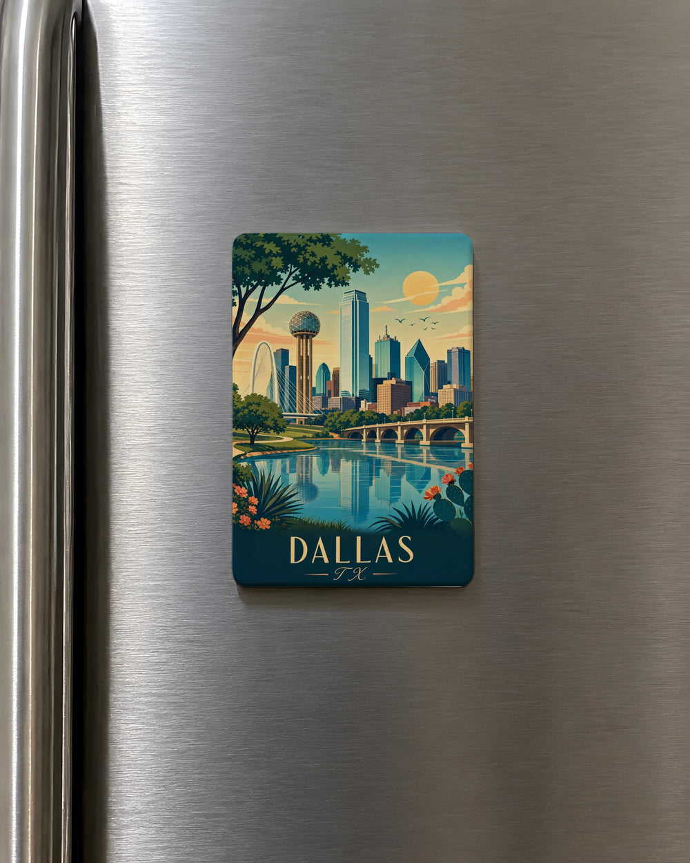 Dallas TX Fridge Magnet, Dallas Texas Souvenir Magnet, Dallas Skyline Landmark Travel Gift, Texas City Refrigerator Magnet