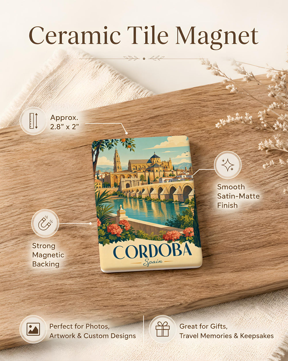 Cordoba Spain Fridge Magnet, Cordoba Travel Souvenir Magnet, Andalucia Spain Landmark Refrigerator Magnet Gift