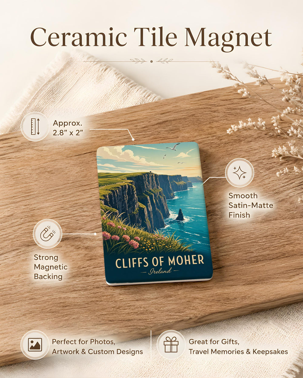 Cliffs of Moher Fridge Magnet, Ireland Coastal Cliffs Souvenir Magnet, Irish Landmark Travel Gift, Atlantic Ocean Scenic Magnet