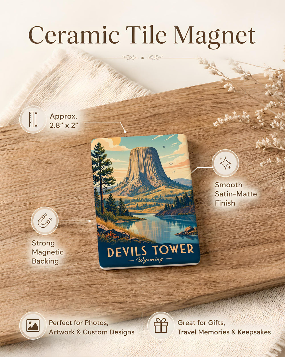 Devils Tower Fridge Magnet, Wyoming National Monument Souvenir, Bear Lodge Butte Landmark Gift, Travel Keepsake Magnet