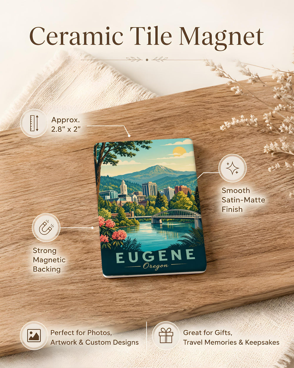 Eugene Oregon Fridge Magnet, Eugene OR Souvenir Magnet, Eugene City Travel Gift, Oregon Keepsake Magnet
