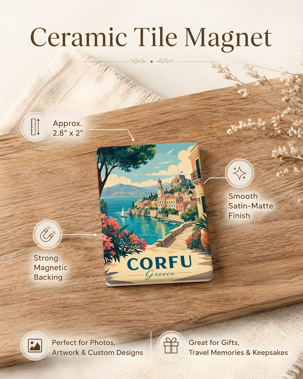 Corfu Greece Fridge Magnet, Corfu Island Souvenir Magnet, Greece Travel Gift, Greek Island Vacation Keepsake Magnet
