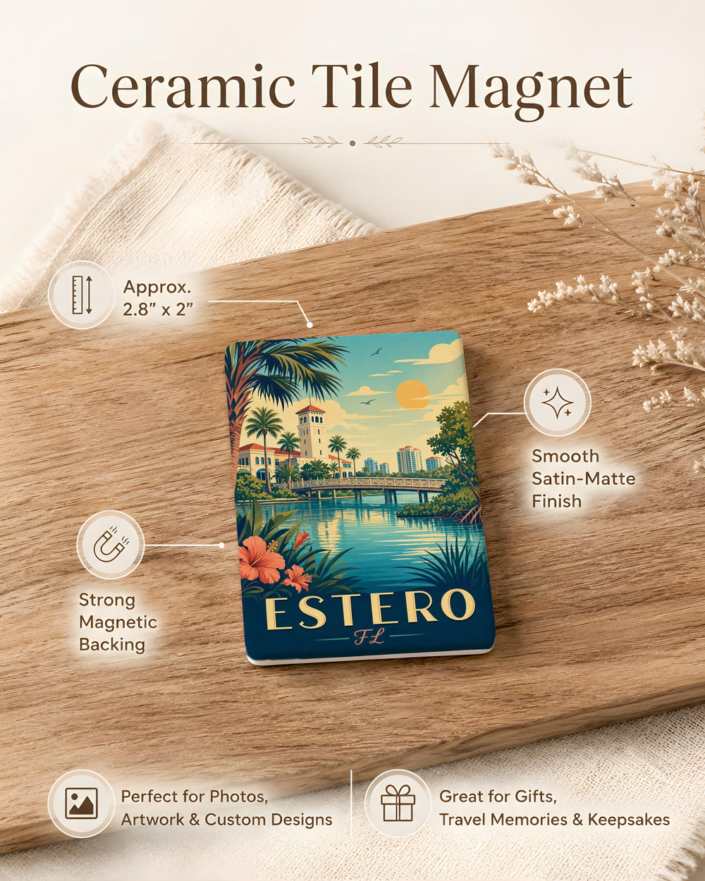 Estero FL Fridge Magnet, Florida Gulf Coast Souvenir, Estero Florida Travel Gift, Beach Town Keepsake Magnet
