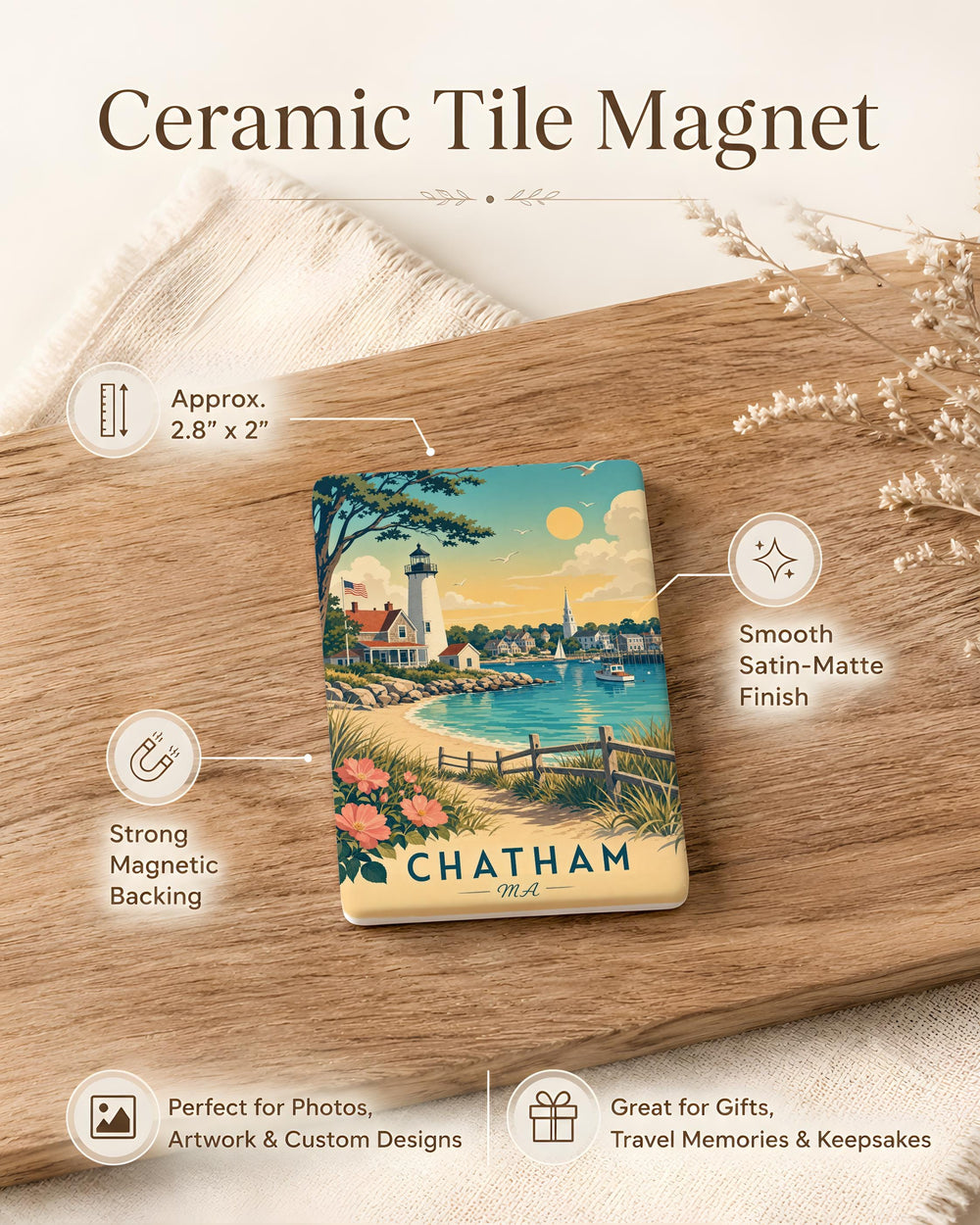 Chatham MA Fridge Magnet, Chatham Massachusetts Souvenir Magnet, Cape Cod Travel Magnet, Coastal Town Keepsake Magnet