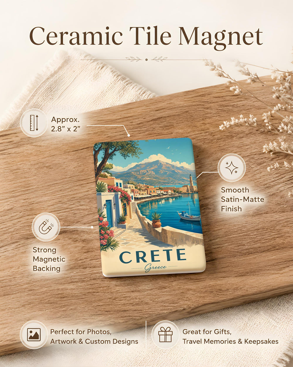 Crete Greece Fridge Magnet, Greek Island Souvenir Magnet, Crete Travel Gift, Greece Vacation Keepsake, Mediterranean Destination Magnet