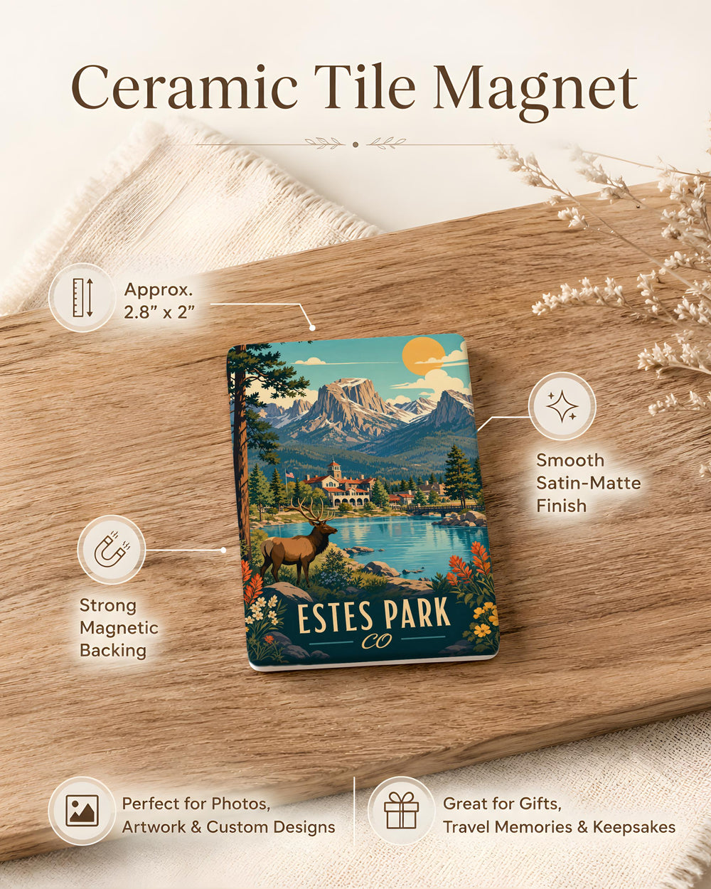 Estes Park CO Fridge Magnet, Colorado Mountain Town Souvenir Magnet, Rocky Mountain National Park Travel Keepsake Magnet