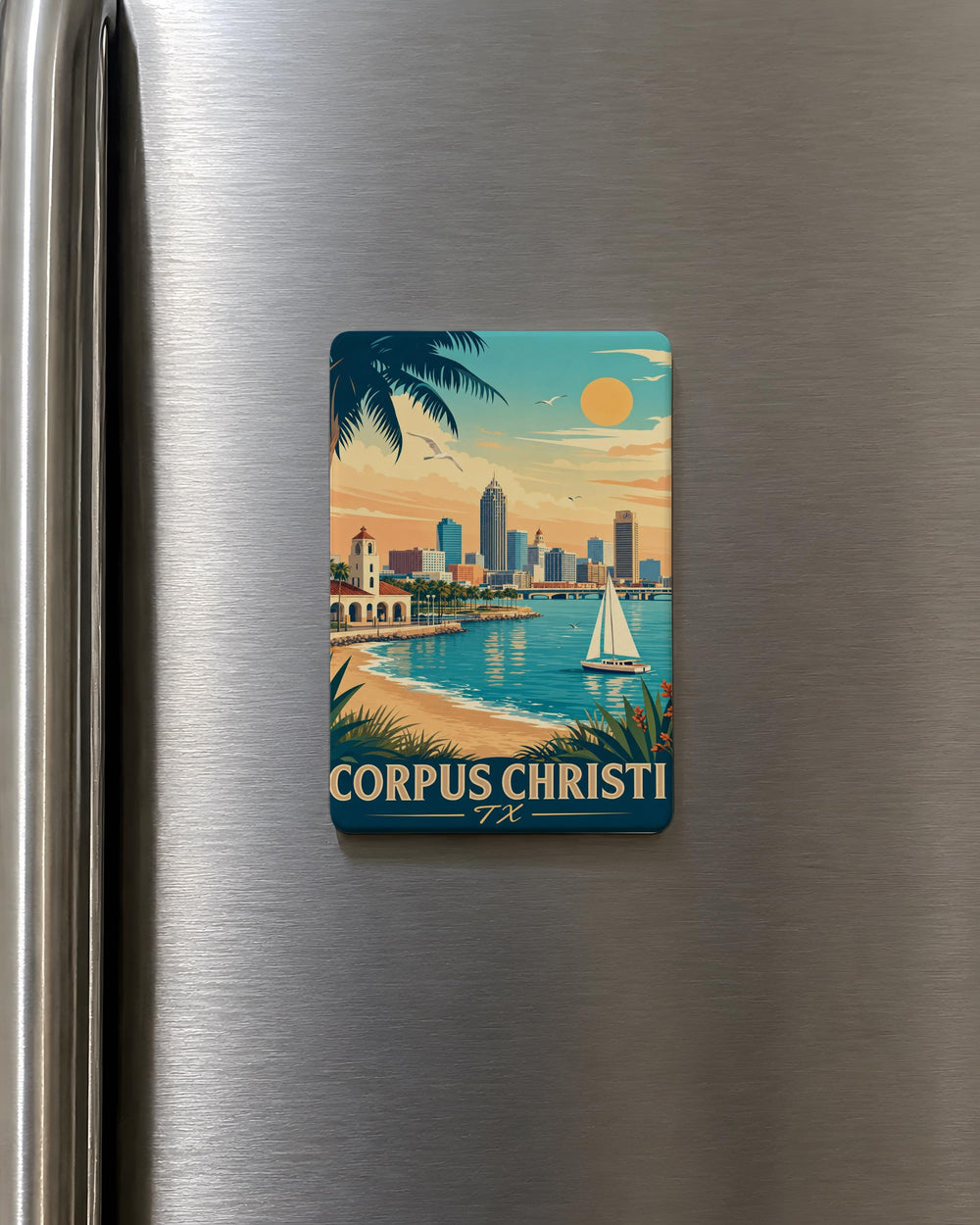 Corpus Christi TX Fridge Magnet, Texas Coastal City Souvenir Magnet, Corpus Christi Beach Travel Gift, Gulf Coast Keepsake Magnet