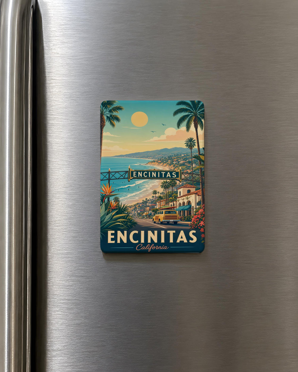 Encinitas CA Fridge Magnet, Encinitas California Souvenir Magnet, Coastal Beach Town Travel Gift, Surf Town Keepsake Magnet