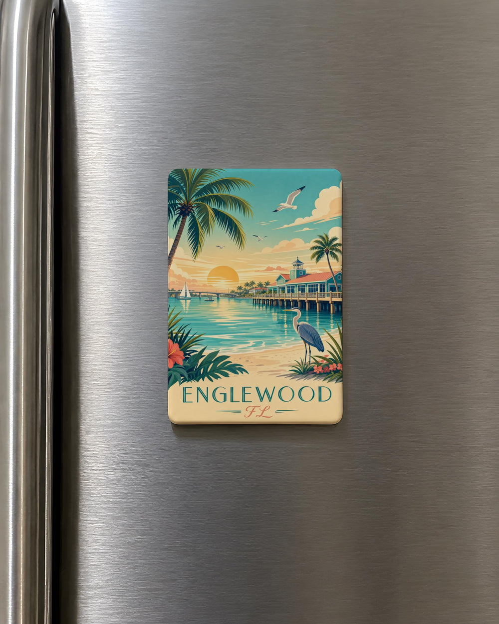 Englewood FL Fridge Magnet, Englewood Florida Souvenir Magnet, Gulf Coast Vacation Keepsake, Coastal Town Travel Gift