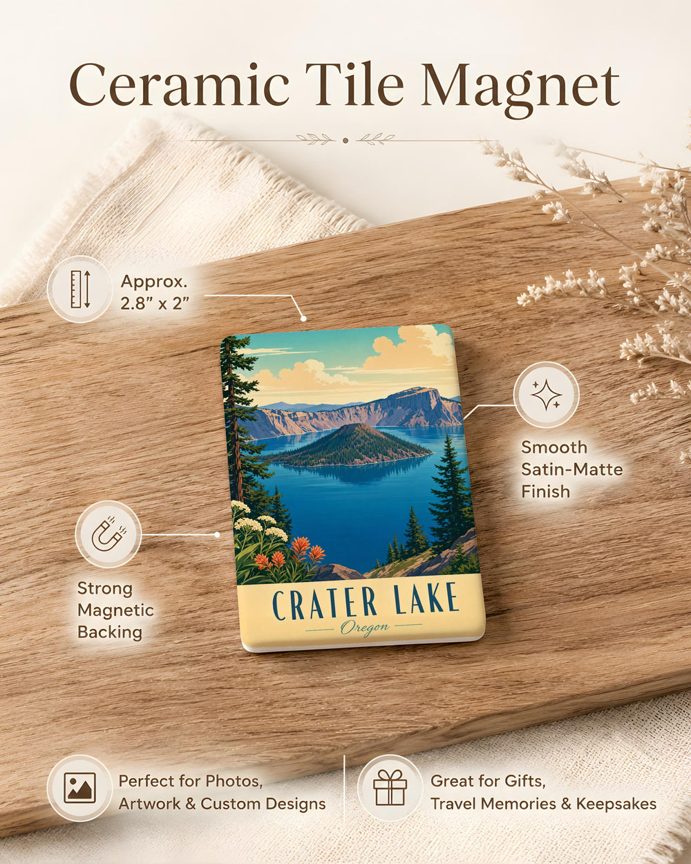 Crater Lake Fridge Magnet, Oregon National Park Souvenir Magnet, Scenic Lake & Caldera Travel Keepsake Magnet