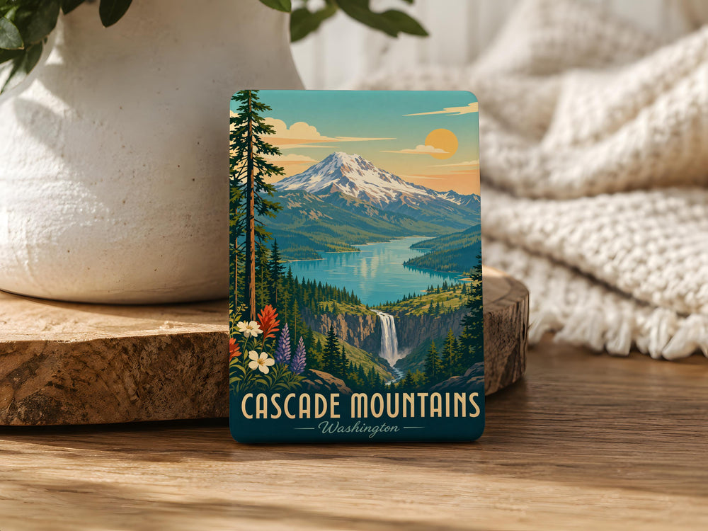 Cascade Mountains Fridge Magnet, Mountain Range Souvenir Magnet, Pacific Northwest Peaks, Hiking Travel Keepsake Magnet