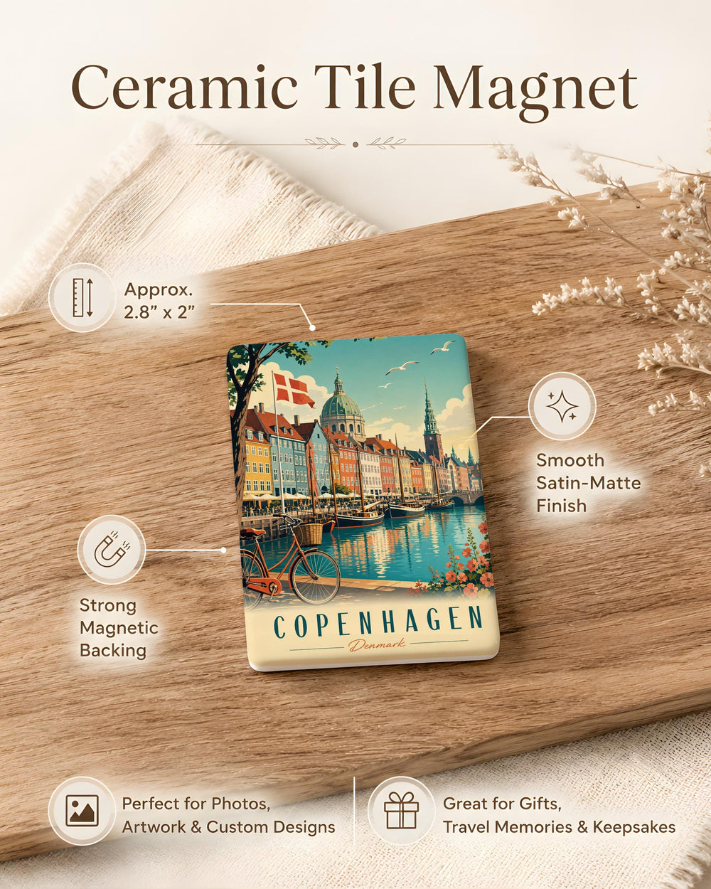Denmark Fridge Magnet, Denmark Souvenir Magnet, Denmark Travel Gift, Scandinavian Country Magnet, Copenhagen Magnet