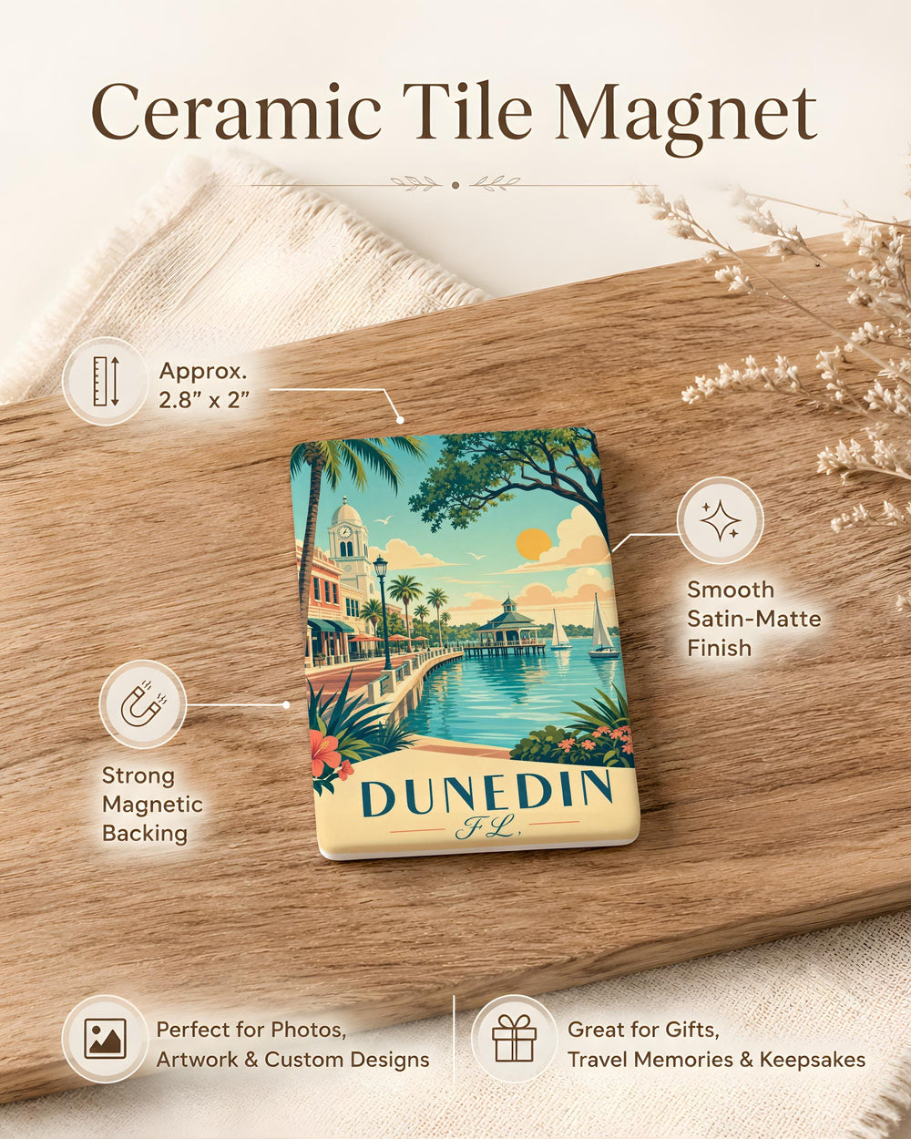 Dunedin Florida Fridge Magnet, Dunedin FL Souvenir Magnet, Gulf Coast Florida Travel Keepsake, Dunedin Gift for Visitors