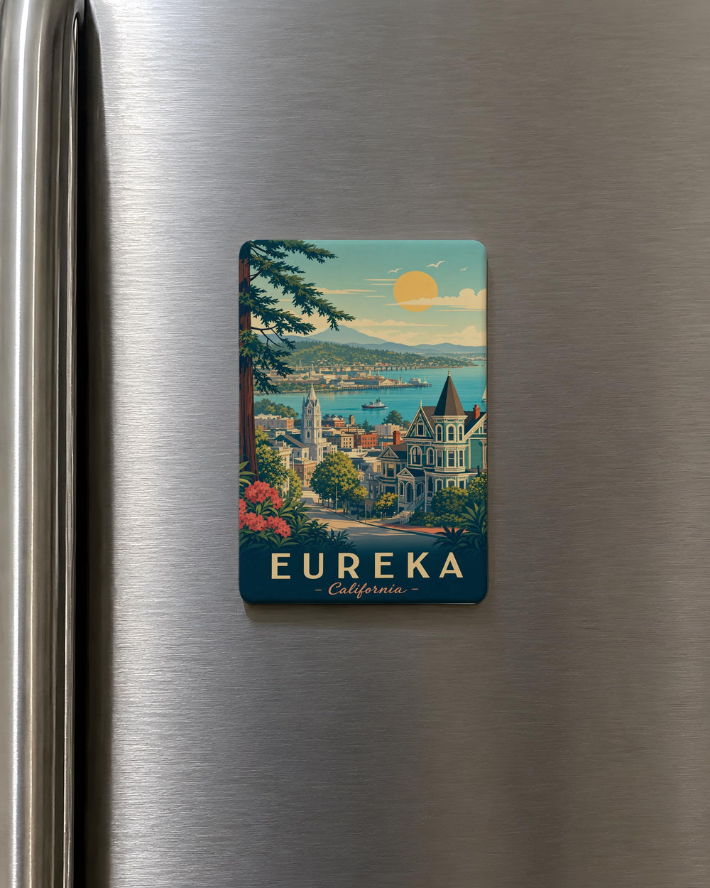 Eureka California Fridge Magnet, Eureka CA Souvenir Magnet, Humboldt County Travel Gift, Coastal Redwood Town Keepsake Magnet