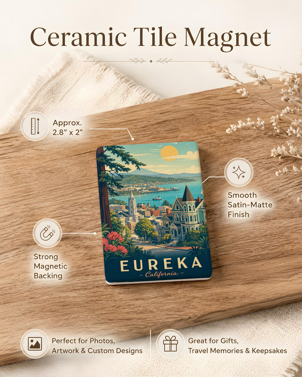 Eureka California Fridge Magnet, Eureka CA Souvenir Magnet, Humboldt County Travel Gift, Coastal Redwood Town Keepsake Magnet