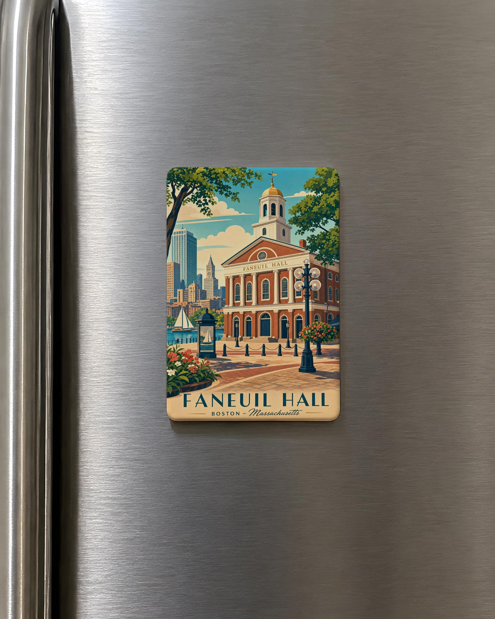 Faneuil Hall Boston Fridge Magnet, Quincy Market Landmark Souvenir, Massachusetts Travel Keepsake Magnet