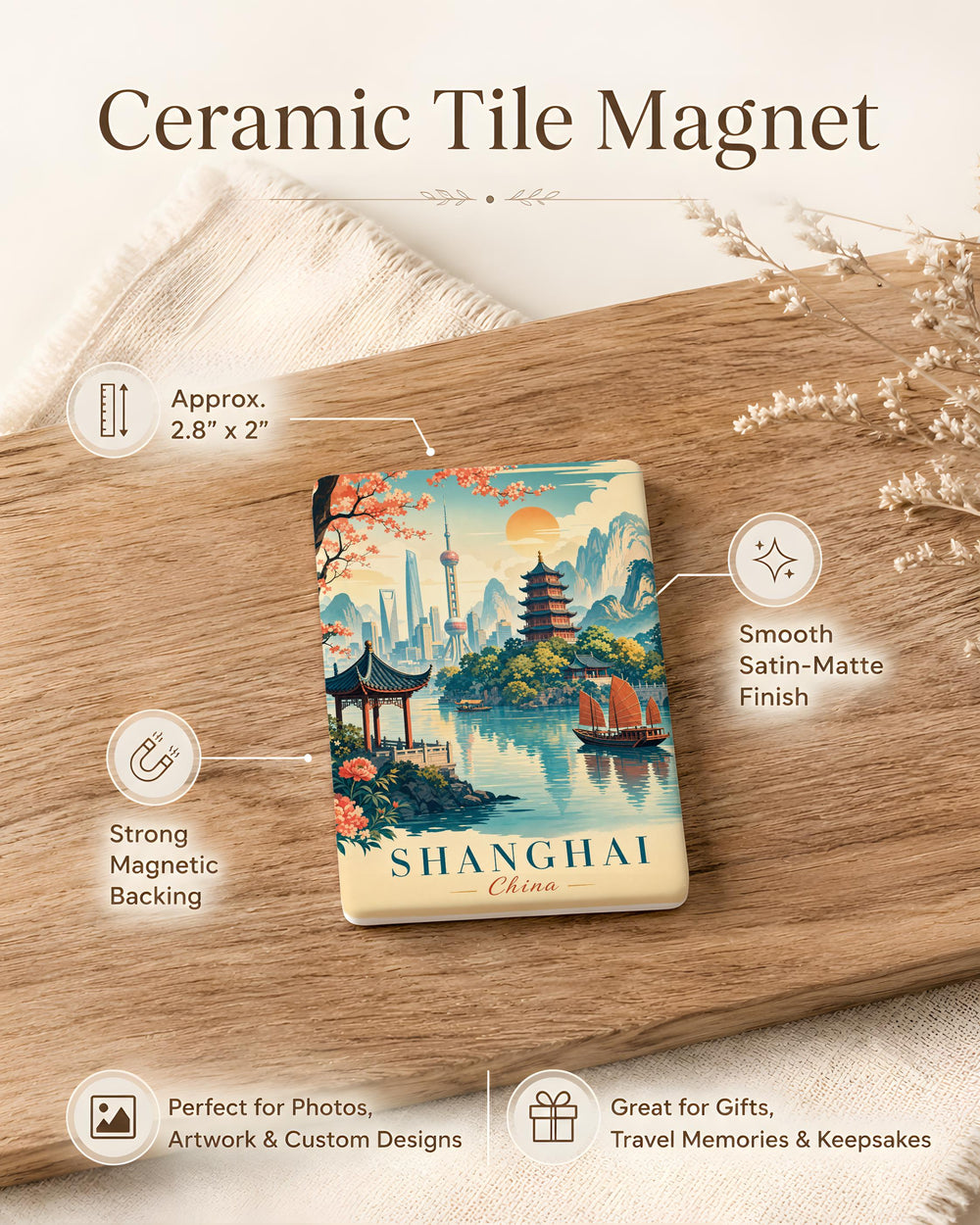 China Fridge Magnet, China Travel Souvenir Magnet, Chinese Landmark Refrigerator Magnet, China Vacation Keepsake Magnet