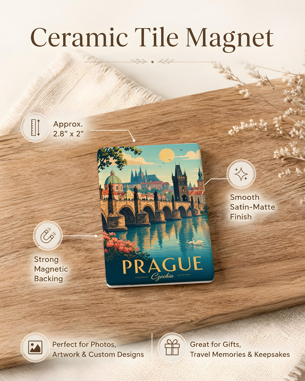 Charles Bridge Prague Fridge Magnet, Czech Republic Landmark Souvenir, Historic Vltava River Bridge Travel Gift