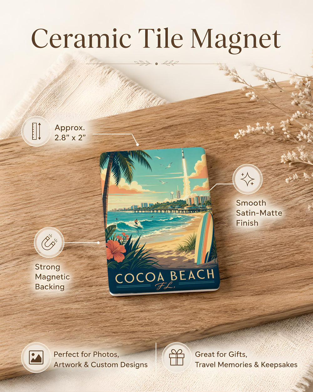 Cocoa Beach Florida Fridge Magnet, Cocoa Beach FL Souvenir Magnet, Space Coast Vacation Travel Gift Magnet