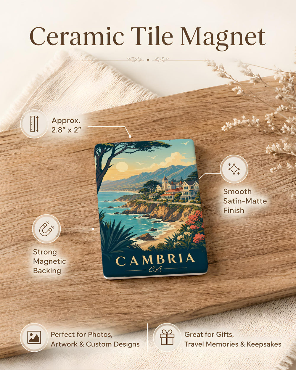 Cambria CA Fridge Magnet, Cambria California Souvenir Magnet, Central Coast Travel Keepsake, Coastal Town Gift