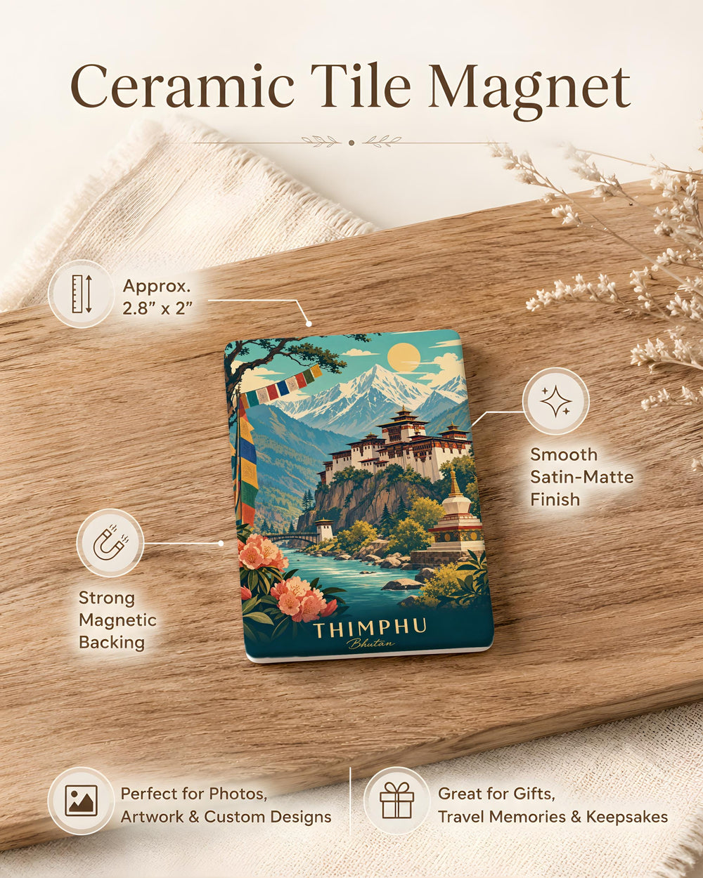 Bhutan Fridge Magnet, Bhutan Souvenir Magnet, Bhutan Travel Gift, Bhutan Country Magnet, Bhutan Kitchen Refrigerator Magnet
