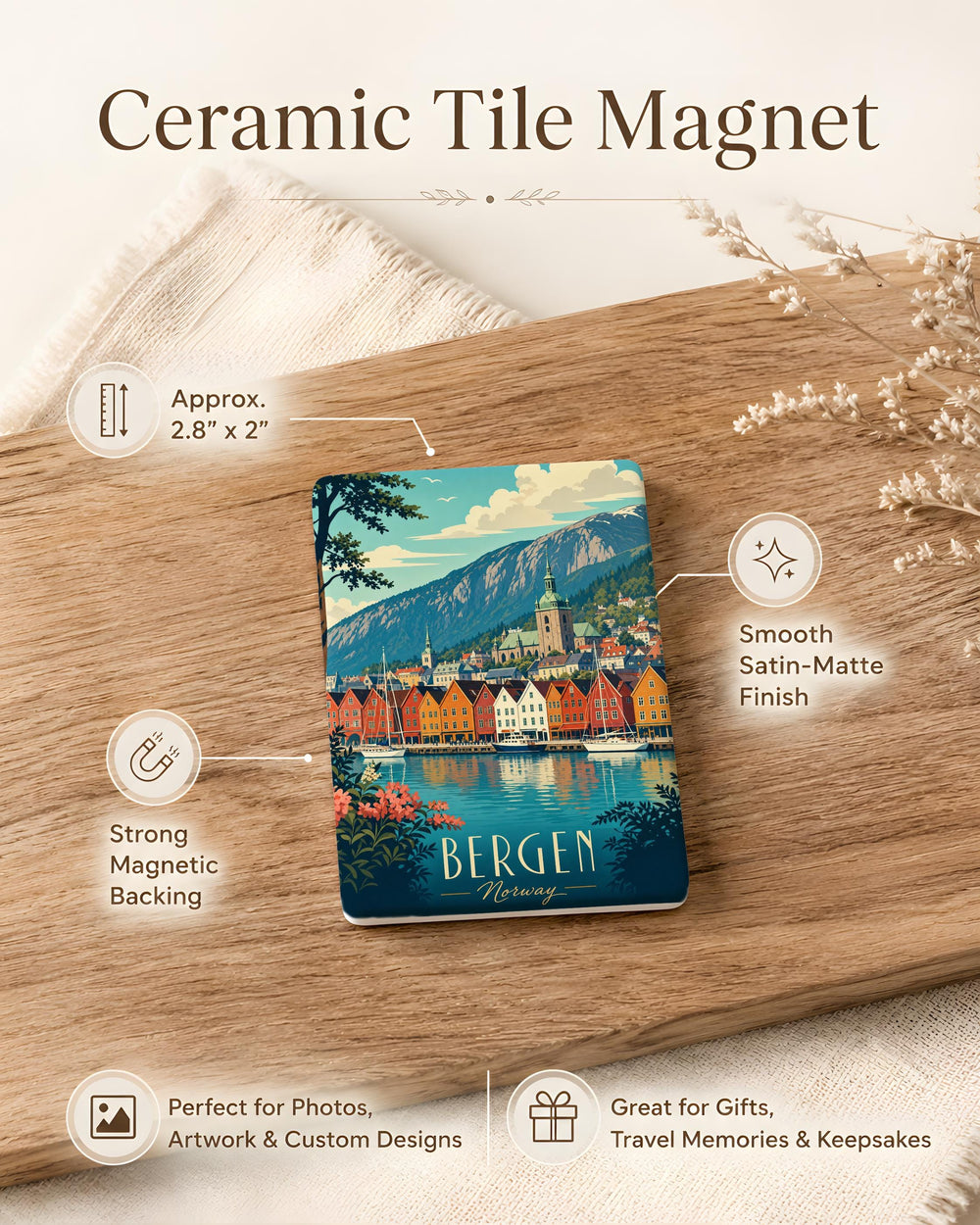Bergen Norway Fridge Magnet, Bergen City Souvenir Magnet, Norway Travel Keepsake, Scandinavian Landmark Refrigerator Magnet