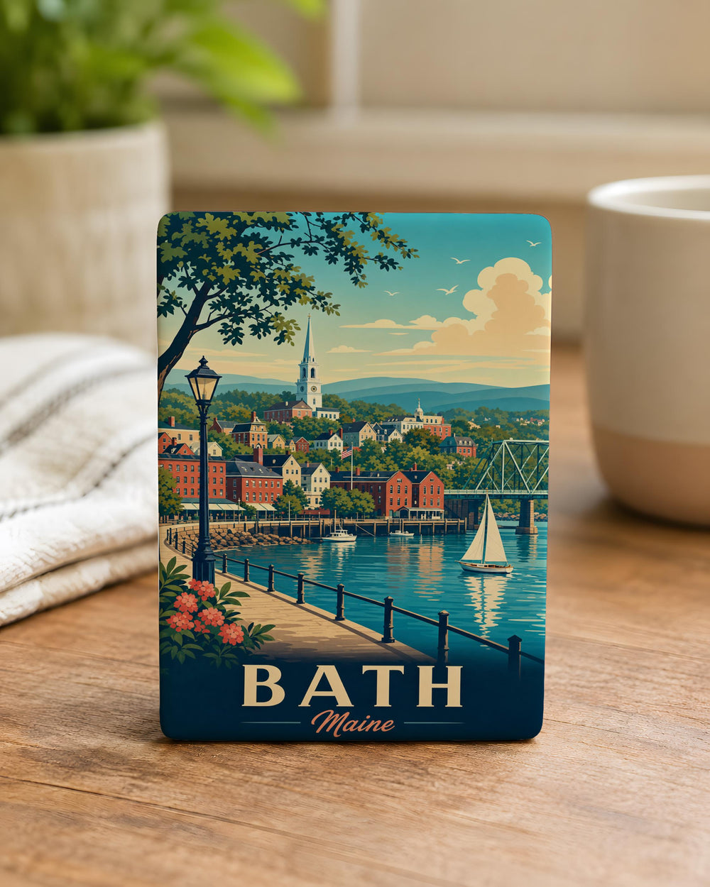 Bath ME Fridge Magnet, Maine Bathroom Decor, Bath Sign Magnet, Coastal New England Souvenir, Vacation Rental Kitchen Magnet
